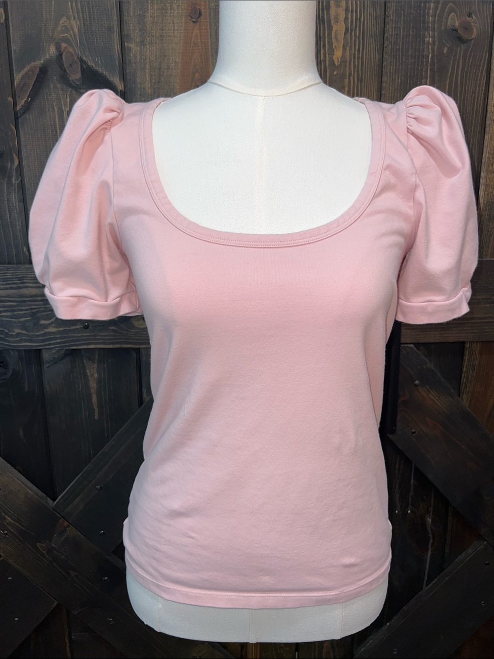 Aritzia Wilfred Awe T-shirt Pink M Puff Sleeve Top Cotton‎ Jersey Stretch Preppy
